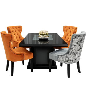 Modern 4-Seater Black Dining Table with Mixed Velvet Chairs