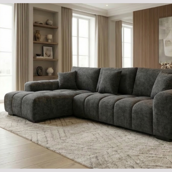 7594dbd340e34d6eb15798d460afc6a4 (2) Channel-Chr L-Shape Fabric Sofa with Chaise - Charcoal