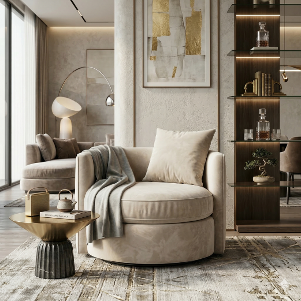 Velvet Accent Chair - Champagne Beige